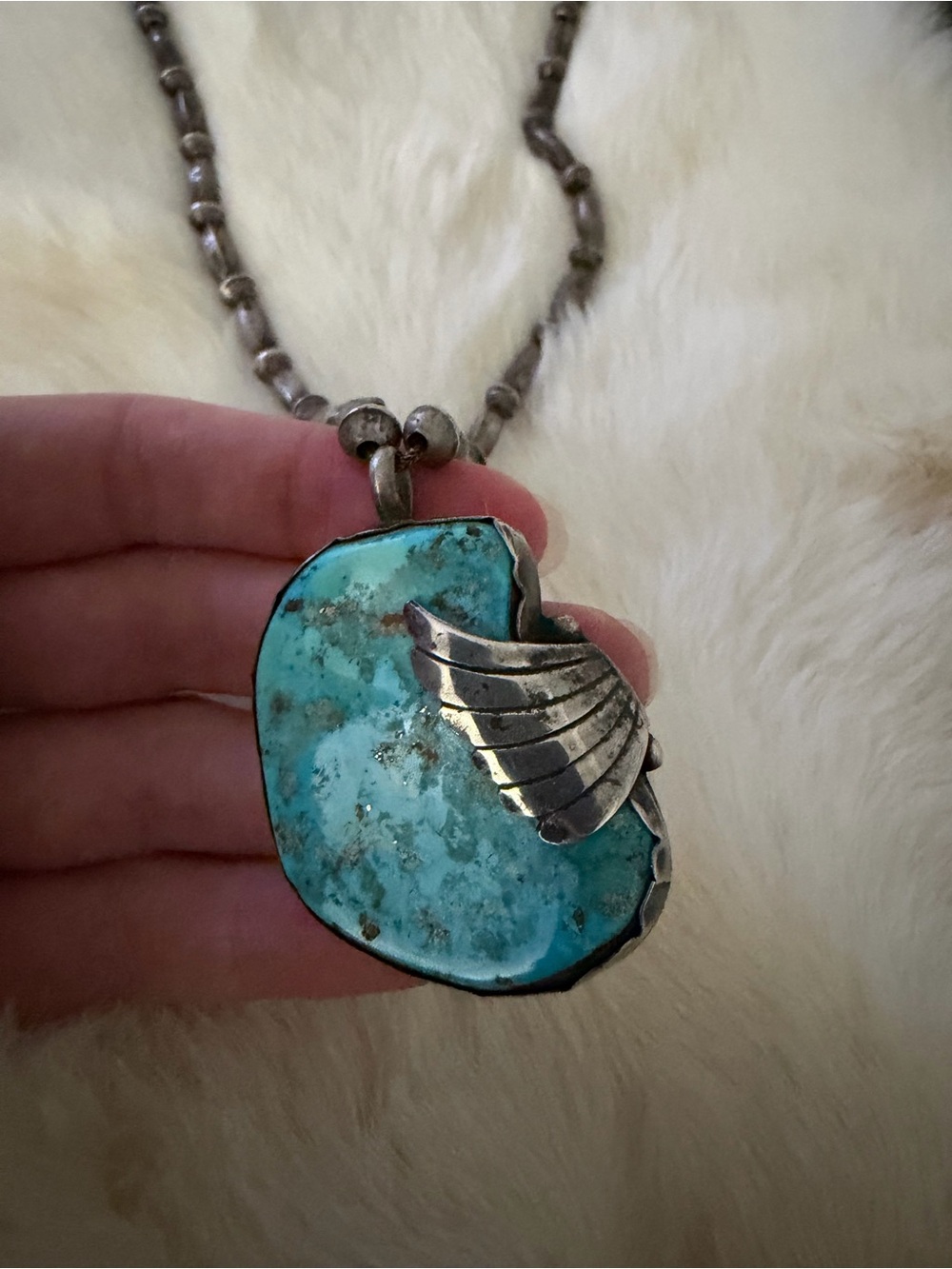 Gorgeous Vintage Navajo Diné Morenci Turquoise Silver Beaded Necklace 🔥🔥 - Picture 3 of 16